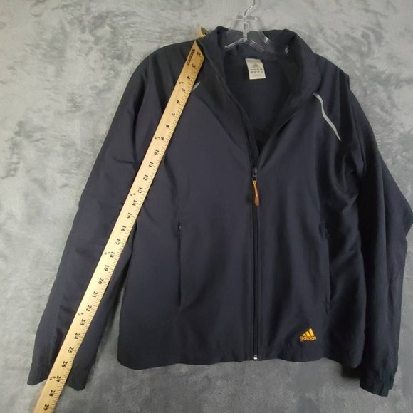 Adidas Mens Jacket Windbreaker Gray Yellow Waist Length Pockets Logo Mock Neck M - Picture 5 of 8